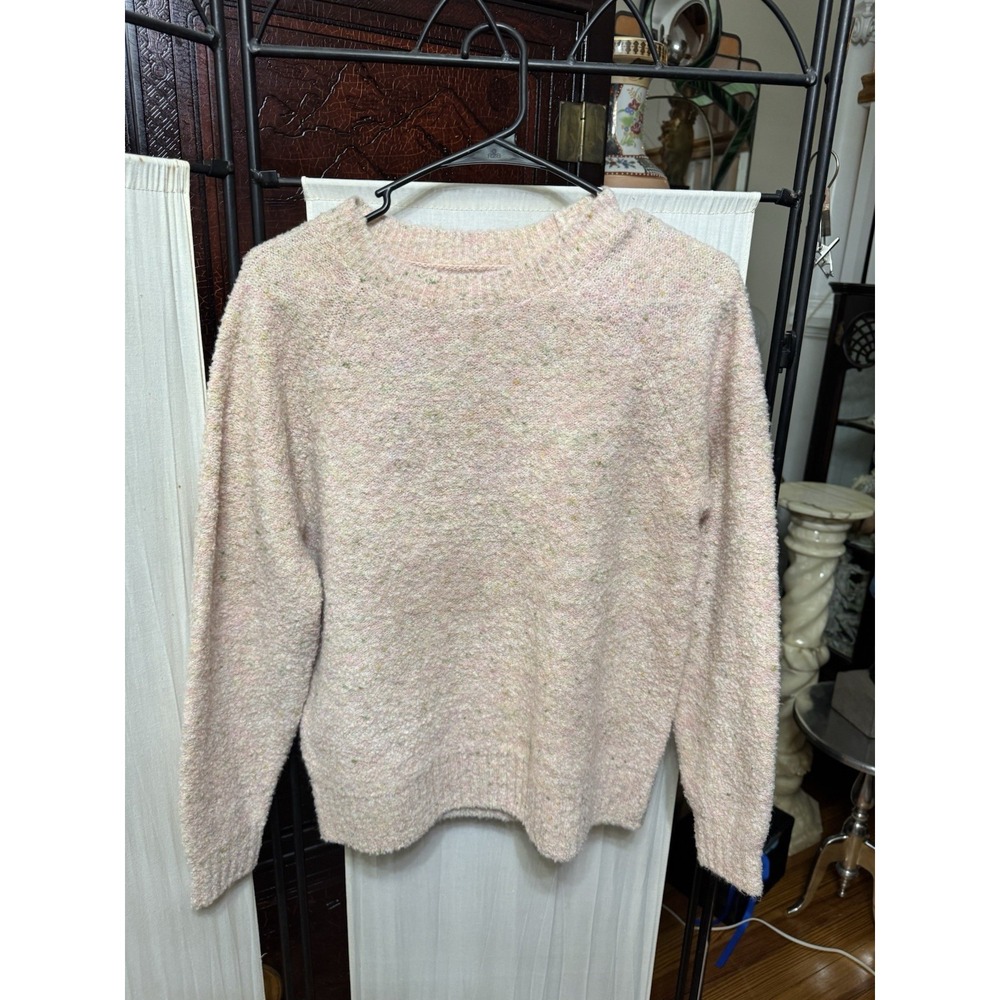 LOFT Women's Small Pink Multicolor Boucle Knit Crewneck Sweater Pullover